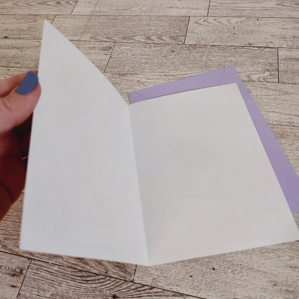 Blank Greeting Card Watercolor Floral Note Card with Lilac Envelope Blank Inside